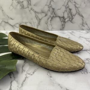 Cole Haan Womens Vintage 90s Loafer Flats Size 9 AA Gold Woven Leather Italy